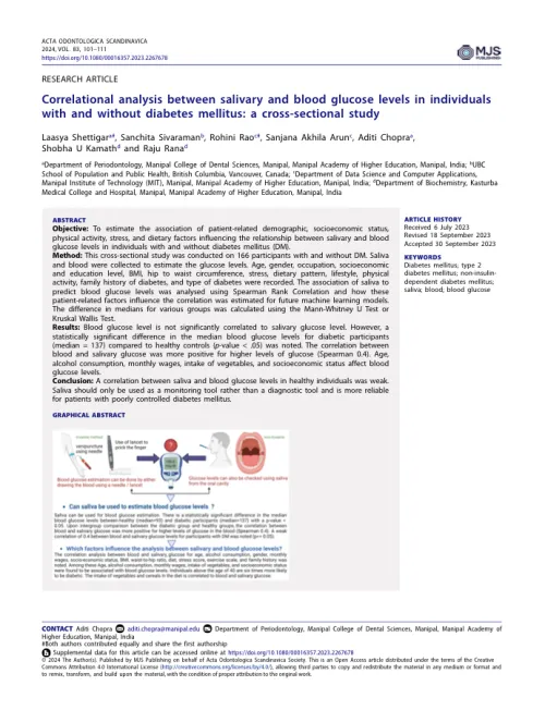 First page of the paper Correlational analysis between salivary and blood glucose levels in individuals with and without diabetes mellitus